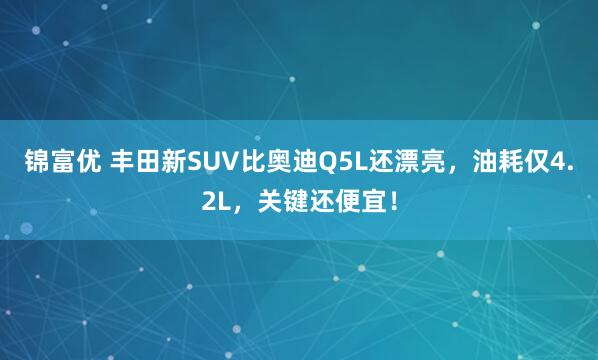 锦富优 丰田新SUV比奥迪Q5L还漂亮，油耗仅4.2L，关键还便宜！